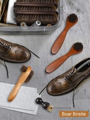 Youngjoy 6 Pieces Horsehair Shine Shoes Brush Kit Polish Dauber Applicators (B)
