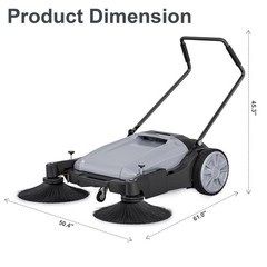 POHIR 42″ Walk-Behind Hand Push Floor Sweeper 15 Gallon Waste Container Gray