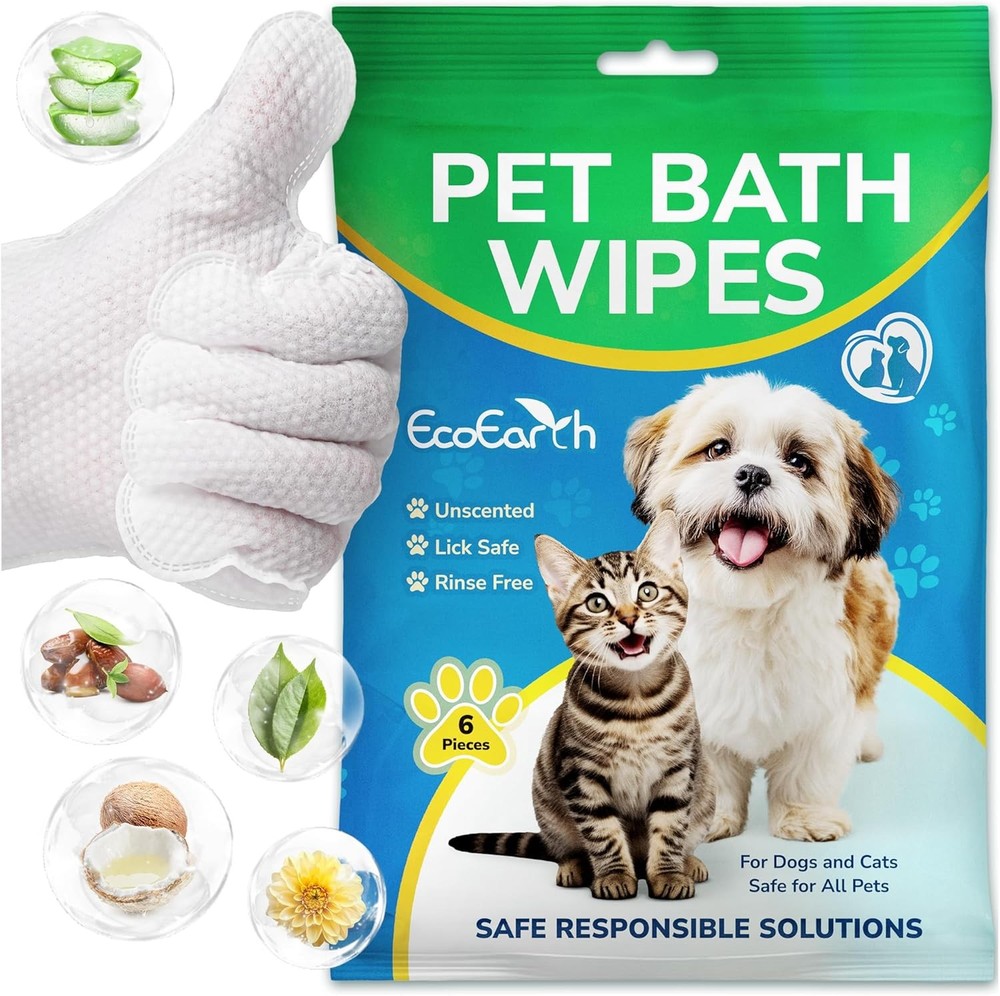 Premium Pet Wipes for Dogs & Cats – 6 Pcs – Disposable Washing Gloves for