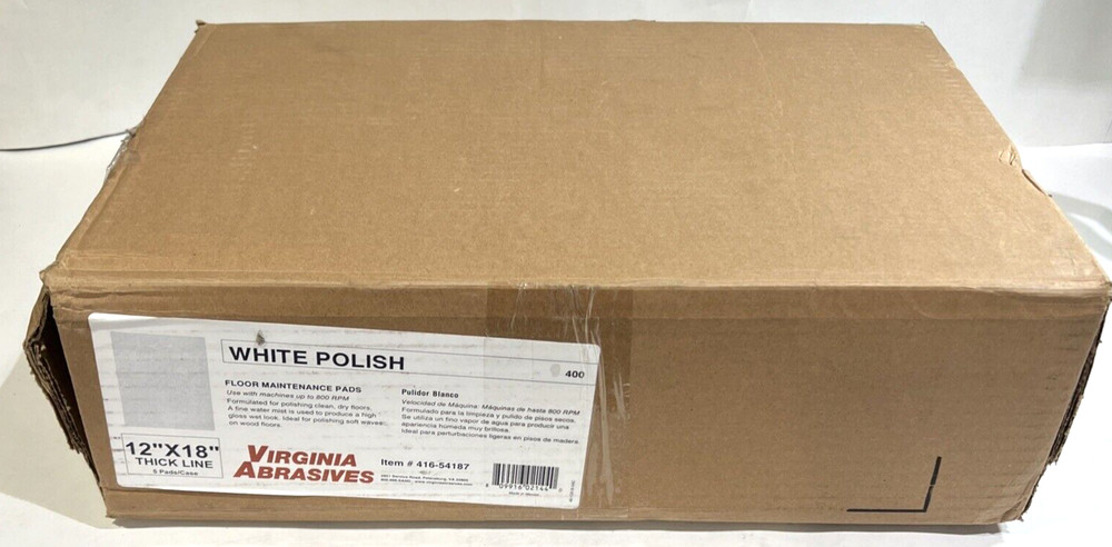 Virginia Abrasives White Polish Floor Maintenance Pads 12″x18″ Thick (5-Pack)