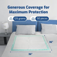 50 Pack Adhesive Disposable Bed Pads for 50 Pk 36″ x 36″, Blue