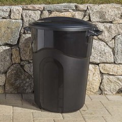 32 Gallon Plastic Trash Can with Lid, Indoor/Outdoor Use, Black (Pack of 2)