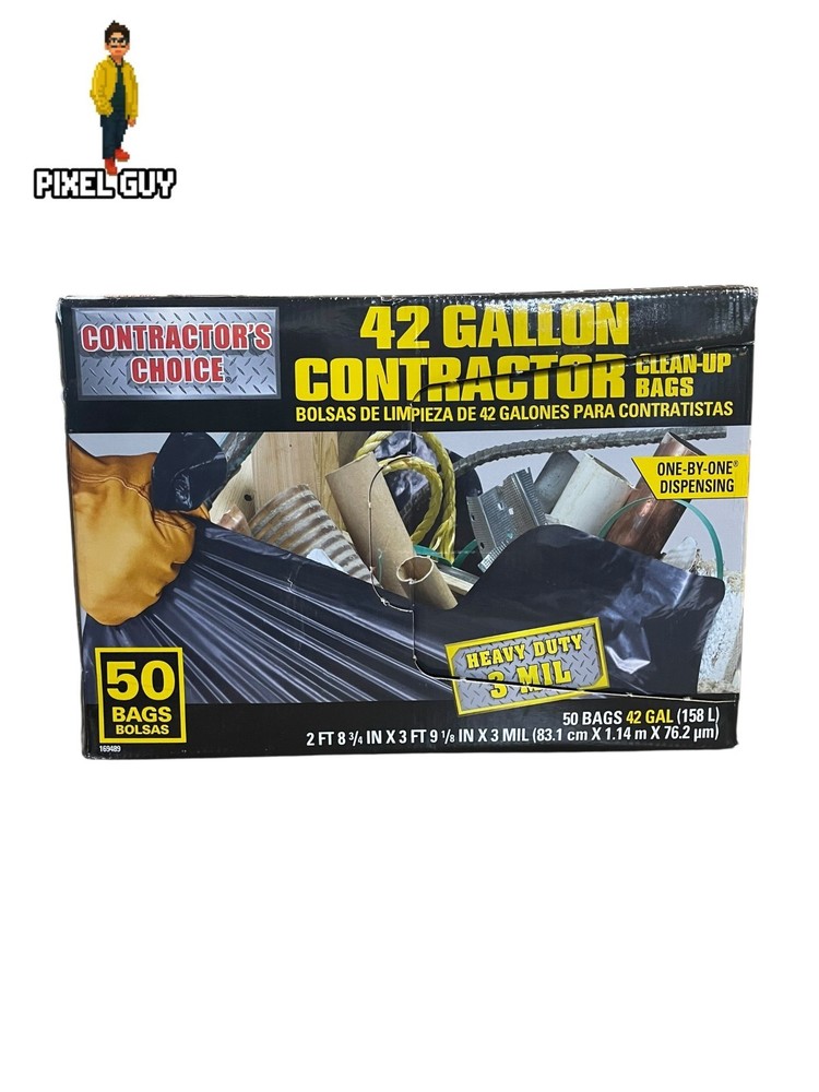 Bags 42 Gallon Contractor 3 Mil Trash Heavy Duty Ties 50 Pack/W Flap Cleanup