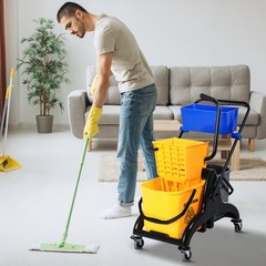 13.7Gallon/52L Mop Bucket Wringer Cart w/ Side Press Wringer, Wheels, Mop Holder
