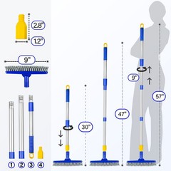 ITTAR Grout Brush with Long Adjustable Handle, Swivel Scrub Brush, Blue Head