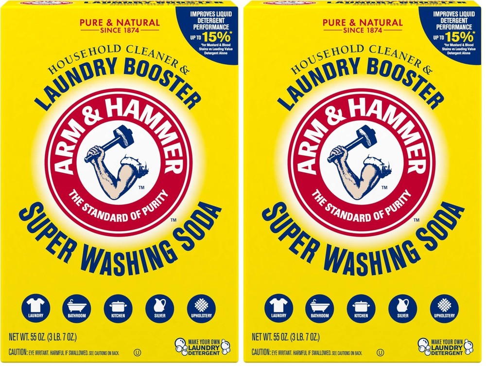 ARM & HAMMER Super Washing Soda Household Cleaner 55 Ounce (Pack of 2), Multi
