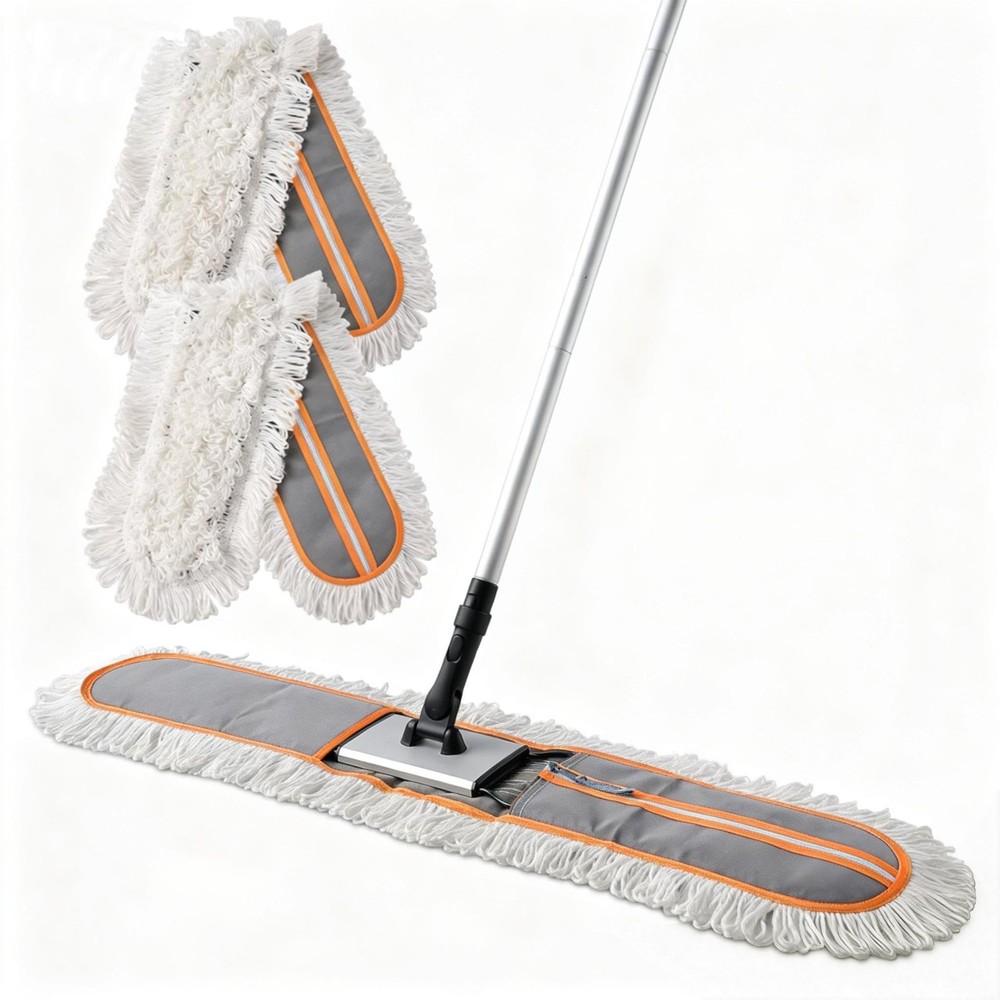 CLEANHOME 36″ Commercial Dust Mops for Floor Cleaning Heavy x 59″, Gray