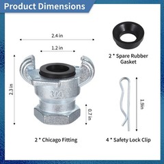 NPT Iron Air Hose Fittings, 2 Sets 3/4 Inch Female End inch, Sliver