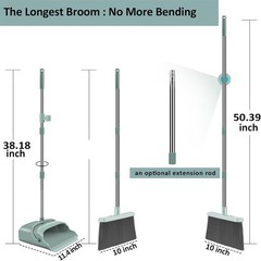 Upgrade Long Handle Broom Dustpan Set Upright Home Cleaning Kit