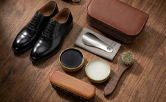 shoe care kit horsehair brush,long-handled round brush,white & black