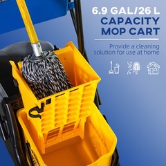 13.7Gallon/52L Mop Bucket Wringer Cart w/ Side Press Wringer, Wheels, Mop Holder