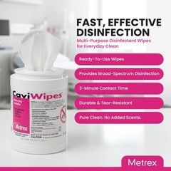 12 Case Metrex Towelettes Wipes CaviCide 13-1100 Healthcare Laboratory Cleaning
