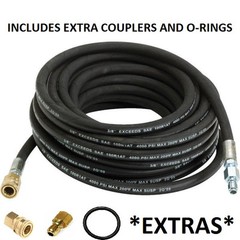 Pressure Washer Hose 50′ w/ Couplers – 4000 PSI BLACK Wire Braid EXTRAS INCLUDES
