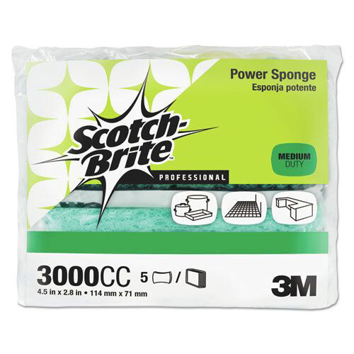 Scotch-Brite PROFESSIONAL 3000CC 0.6″ Thick Power Sponge – BL/TL (5/Pack) New