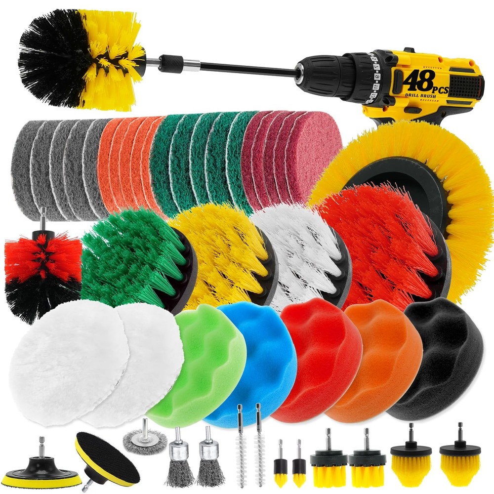 48 Pcs Drill Brush Attachments Set, Scrub Pads & Sponge & Colorful