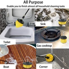 8 Pack Drill Brush Attachment Set, 1/4in Power Scrubber Brush+ Extend Yellow