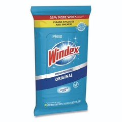 Windex Glass and Surface Wet Wipe, Cloth, 7 x 8, Unscented, White, 38/Pack