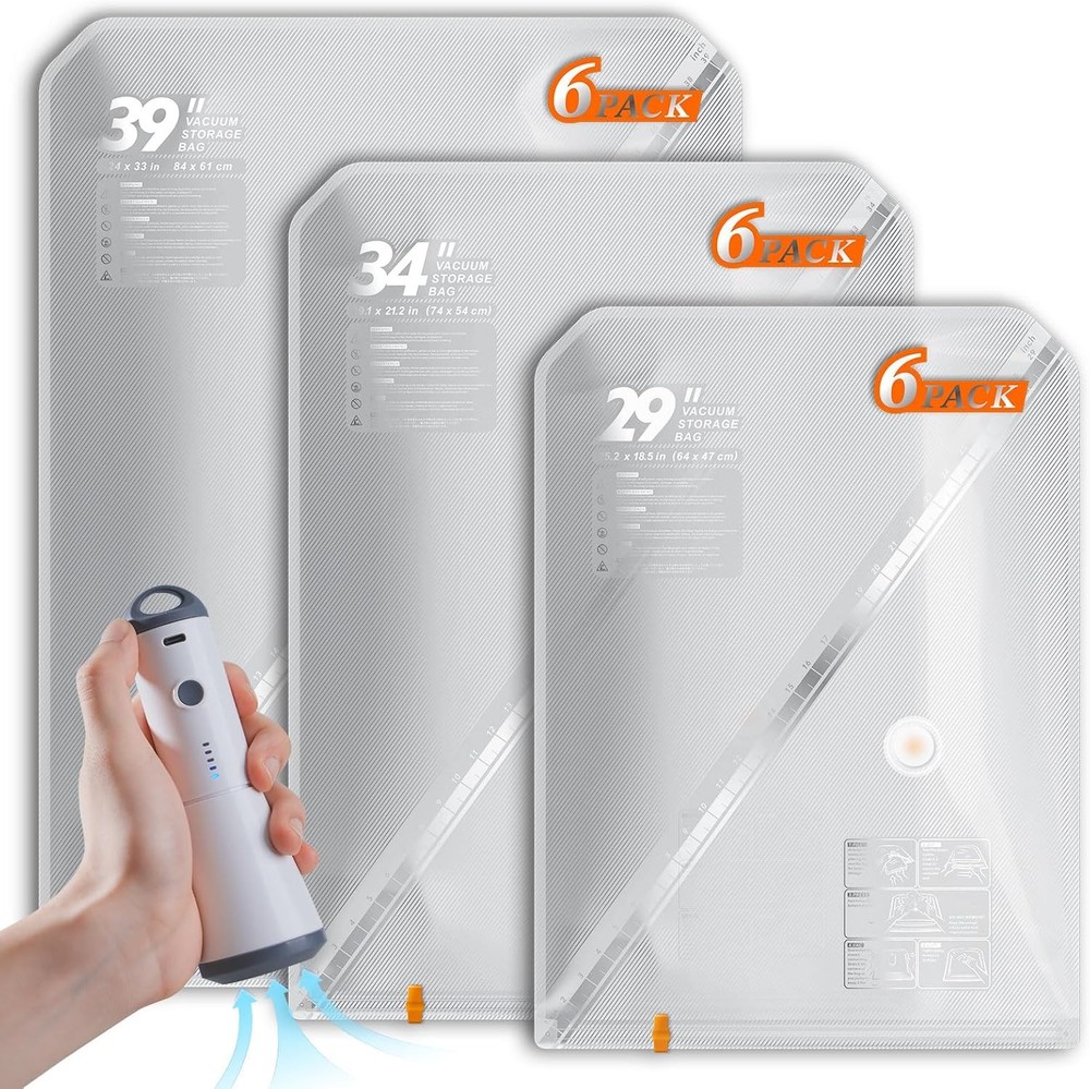 18 Pack Vacuum Storage Bags Set with Rechargeable Wireless Pump