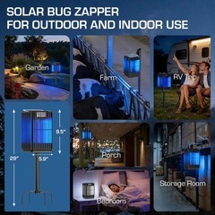 Solar Bug Zapper Outdoor, Waterproof Mosquito Type-C & Black