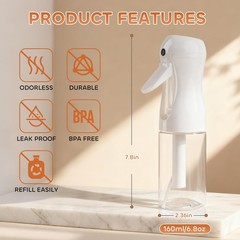 AMOMELA 2Pcs Continuous Spray Bottle For 6.8 Ounces, 200ML/CLEAR/2PACK