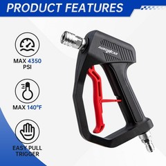 AURORA CAR 4350 PSI Short Pressure Washer Gun, 1/4” Quick Connector Black