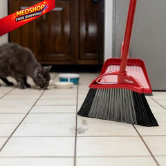 O-Cedar Pet Pro Broom with Step-On Dustpan | PowerCorner Broom, Red