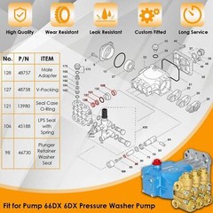 34262 Seal Kit for Cat Pump 66DX 6DX Pressure Washer Pump 66DX40G1I 6DX35G1I