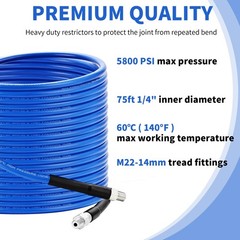 Selkie Pressure Washer Sewer Jetter Kit – 100Ft X1/4″ Hydro 100FT, Blue-100ft