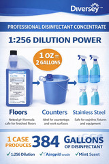 Diversey Virex II 256 Disinfectant 384 Gallons Yield Mint 32oz 6/Case