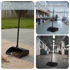 Primero Basics Pivoting Upright Dust Pan with Long Handle and Large, Black