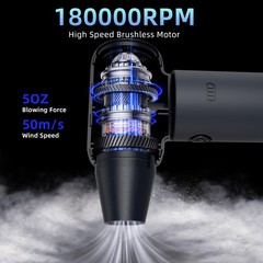 3-Gear Electric Portable Air Duster – 180000RPM Jet Dryer Blower, No Black