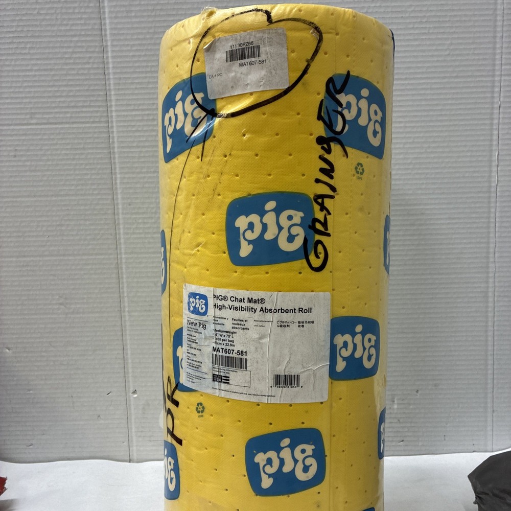 Pig Mat607-581 Sorbent Roll, 24 In X 75 Ft, Universal, Yellow,