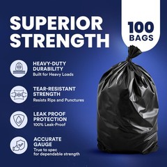 Plasticplace 55-60 Gallon Trash Bags 1.0 Mil Black Heavy Duty Garbage Can