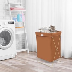 Brown + Gold Laundry Hamper X-Frame Laundry Basket Dirty Clothes Basket w/Lid