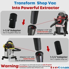 RosyOcean Shop Vac Extractor Small, Two Adapters With Inside Threads