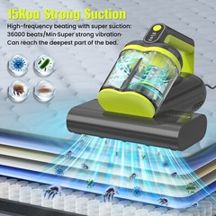 Mattress Vacuum Cleaner, 15Kpa Strong Suction Bed Vacuum with 273nm UV-C Light