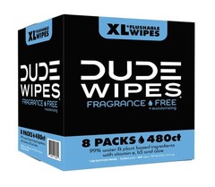 Dude Flushable Wipes XL Moisturizing Fragrance Free Multi-Surface 8 Packs