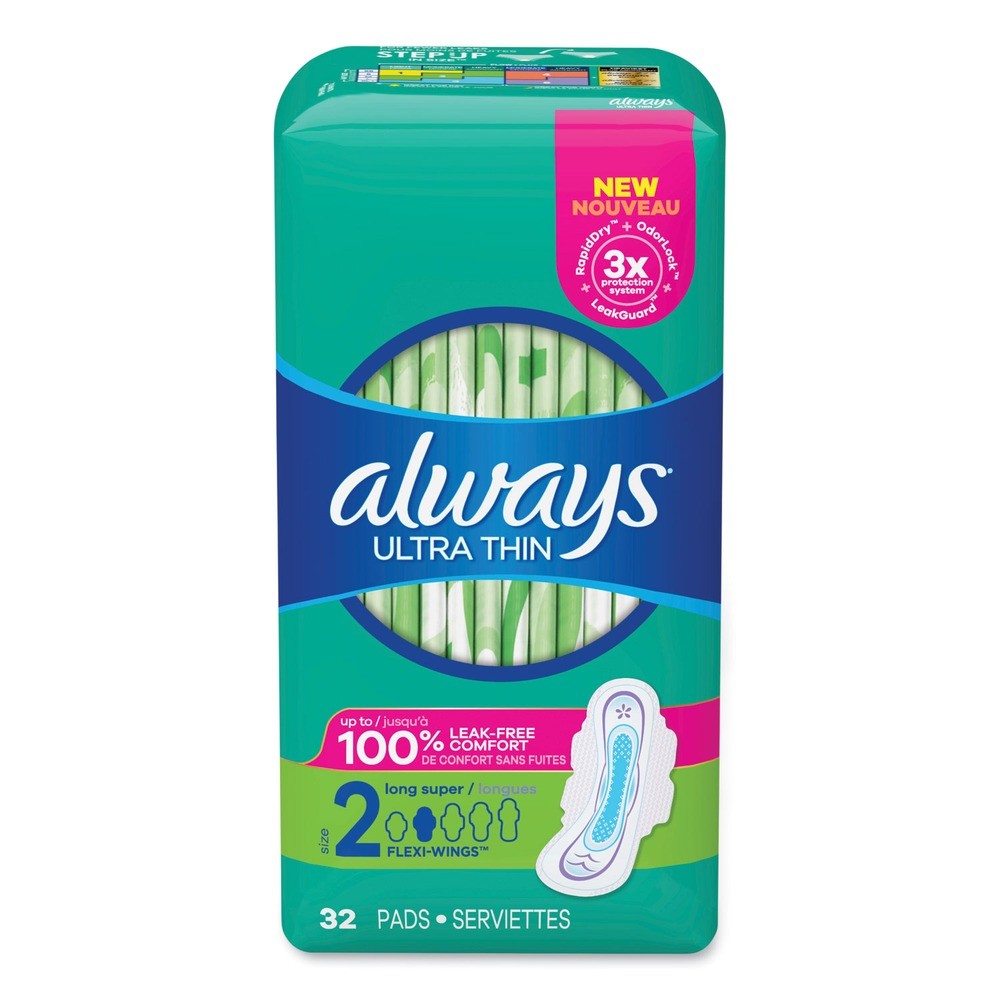 Always 97020 Size 2 Ultra Thin Super Absorbent Pads with Wings (3/Carton) New