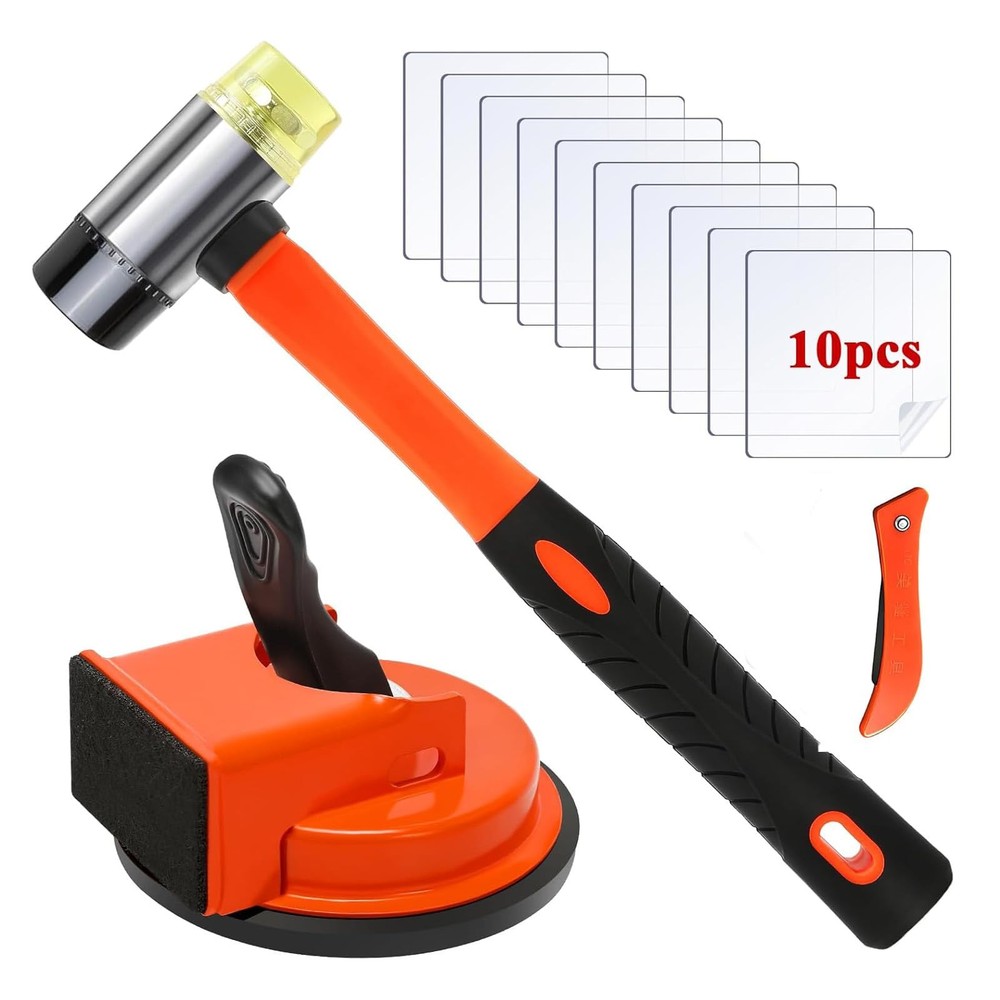 Floor Gap Fixer Tool Kit with Rubber Mallet & 10 Reusable Sticky Pads& orange