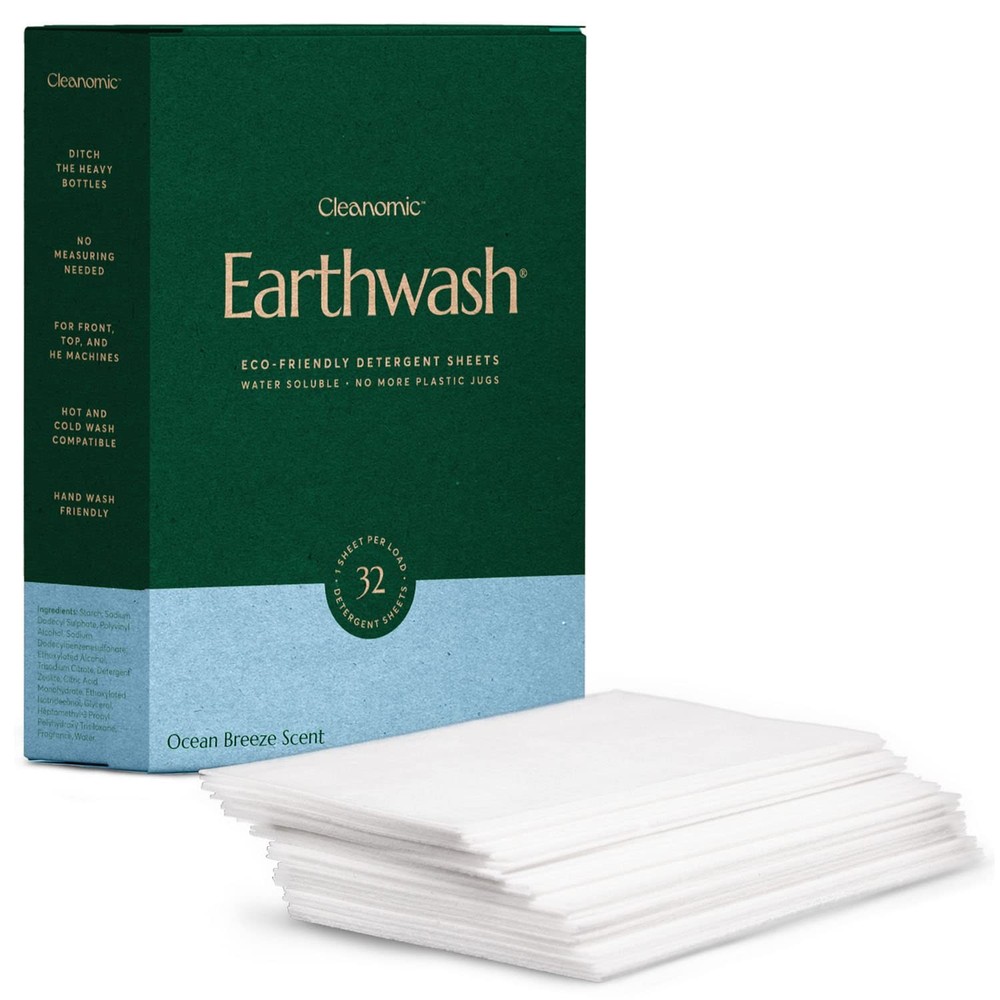earthwash Laundry Sheets, Ocean Breeze (32 Loads), The 32 Sheets (Pack of 1)