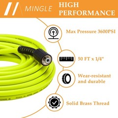 50 Ft x 1/4 Inch Green Pressure Washer Hose Replacement M22 Fittings