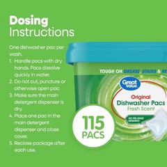 Great Value Original Dishwasher Pacs, Fresh Scent, 115 Count