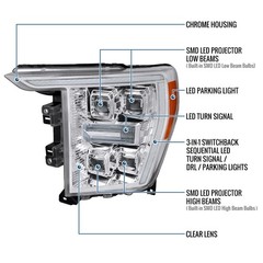 2021-2023 Ford F150 LED Quad Proj Headlights Animated Switchback Seq Turn Pair