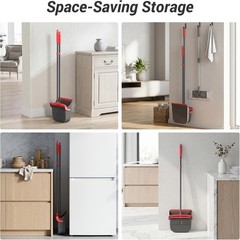 Red Gray Self-Cleaning Sweep Kit Long Handle Captures Pet Hair Indoor