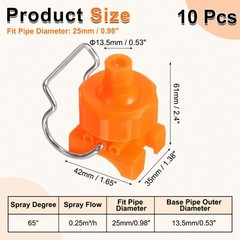 10Pcs 65 Degree Spray Nozzle with Clip Fit 25mm/1″ Hose 0.25m³/h