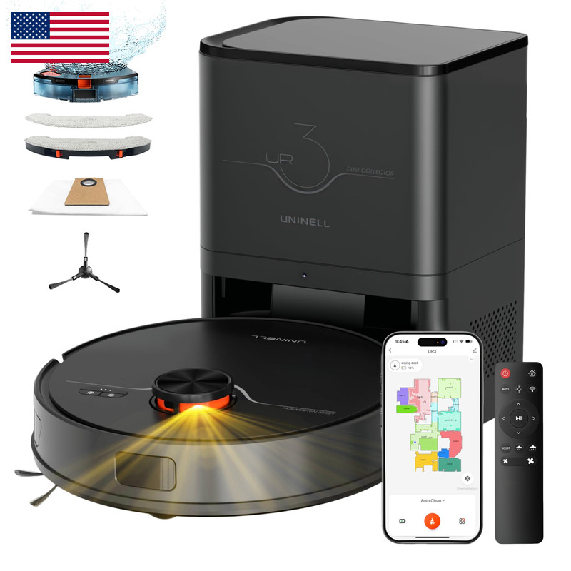 Uninell Robot Vacuum And Mop Self-Emptying Station 7000Pa Suction For Pet Hair