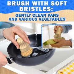 5 Pcs Bamboo Dish Brush Set – 2.6 In Brushes, Brown
