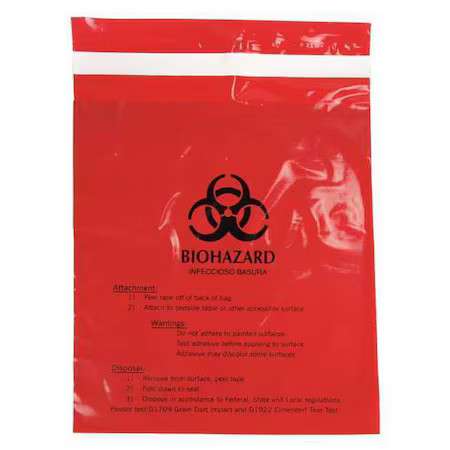 Zoro Select Mrwb142316 Biohazard Bags,0.5 Gal.,Red,Pk100