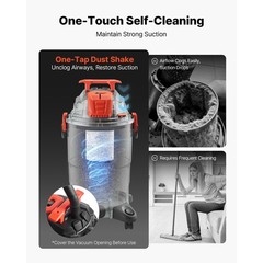8 Gallon Wet Dry Vacuum, 4.5 HP Portable with Self – Cleaning Dual Filter, 900W