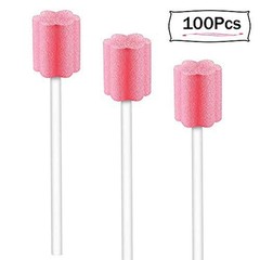 100PCS Disposable Mouth Swabs Sponge 100 Count (Pack of 1), 100 Pink